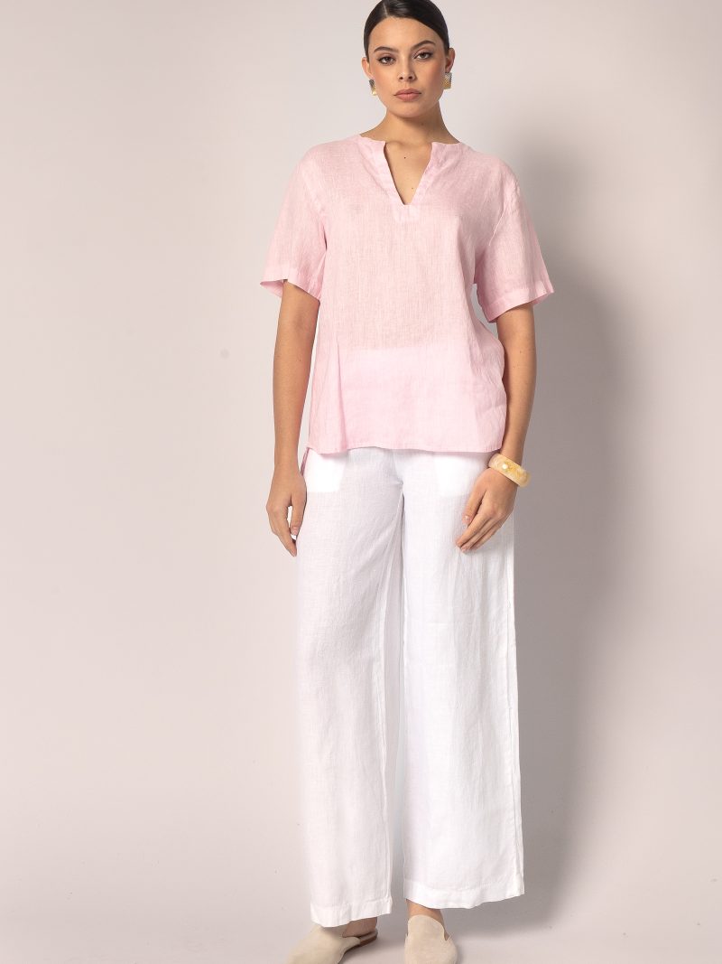 Linen Relaxed V-Neck Top (81401)