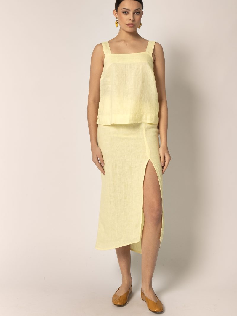Linen Side-Slit Midi Skirt (81398)