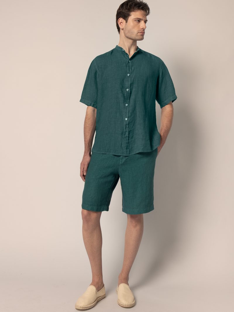 Linen Regular Fit Short-sleeve Mao Shirt (4811)