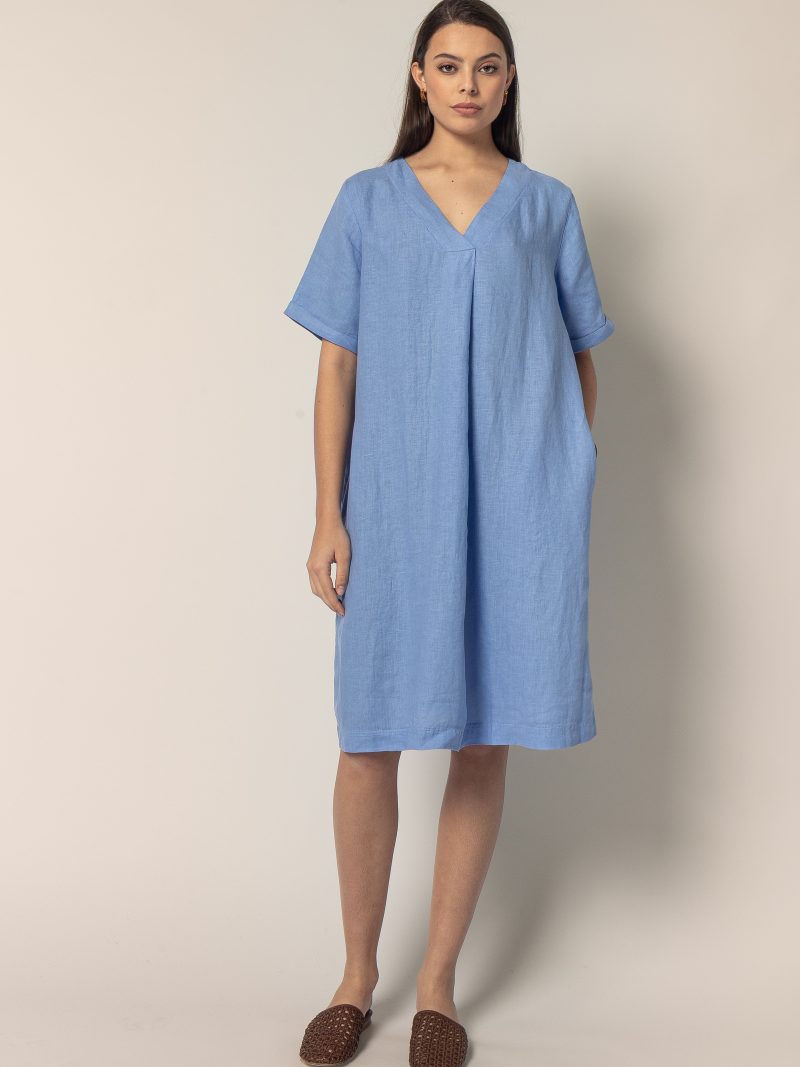 Linen Relaxed V-Neck Dress (81399)