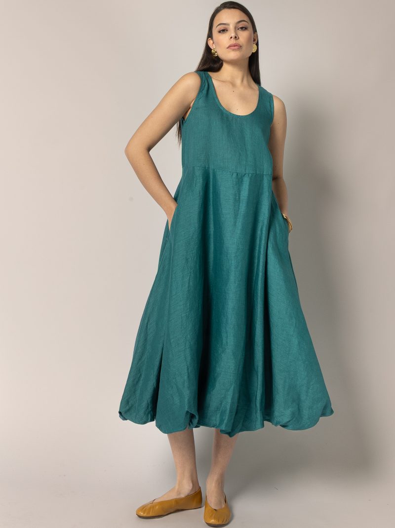 Linen Flowy Midi Dress (81386)