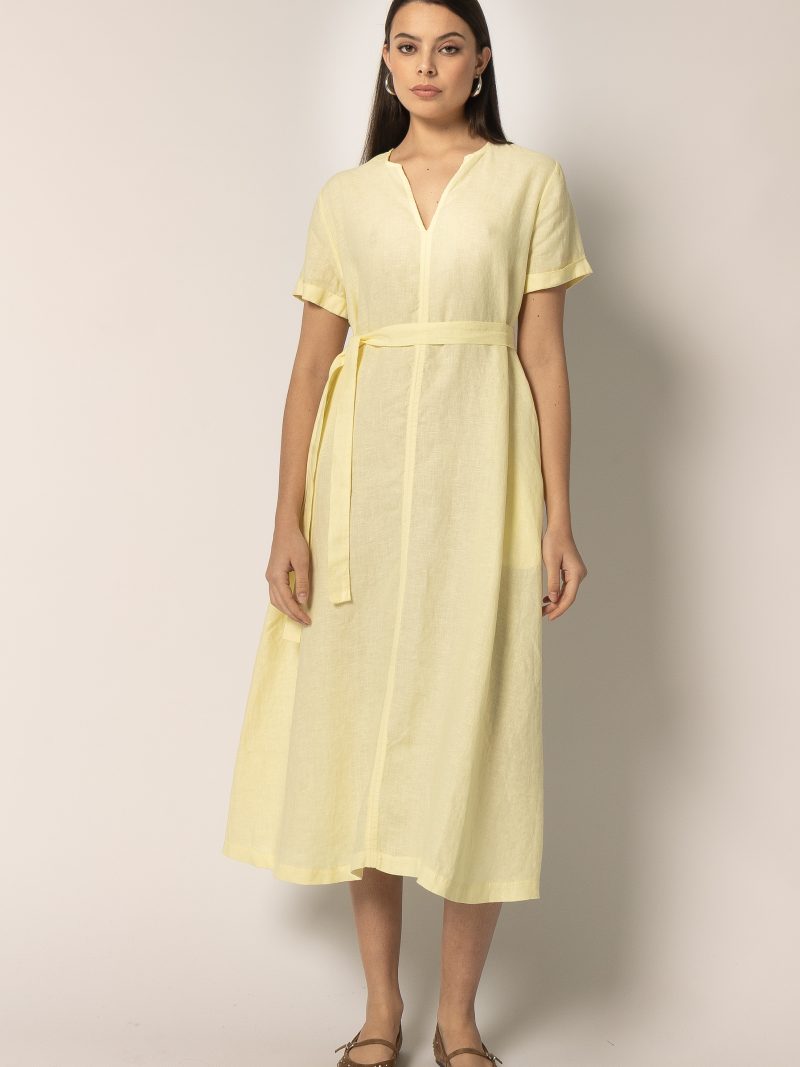 Linen Belted Midi Dress (81379N)